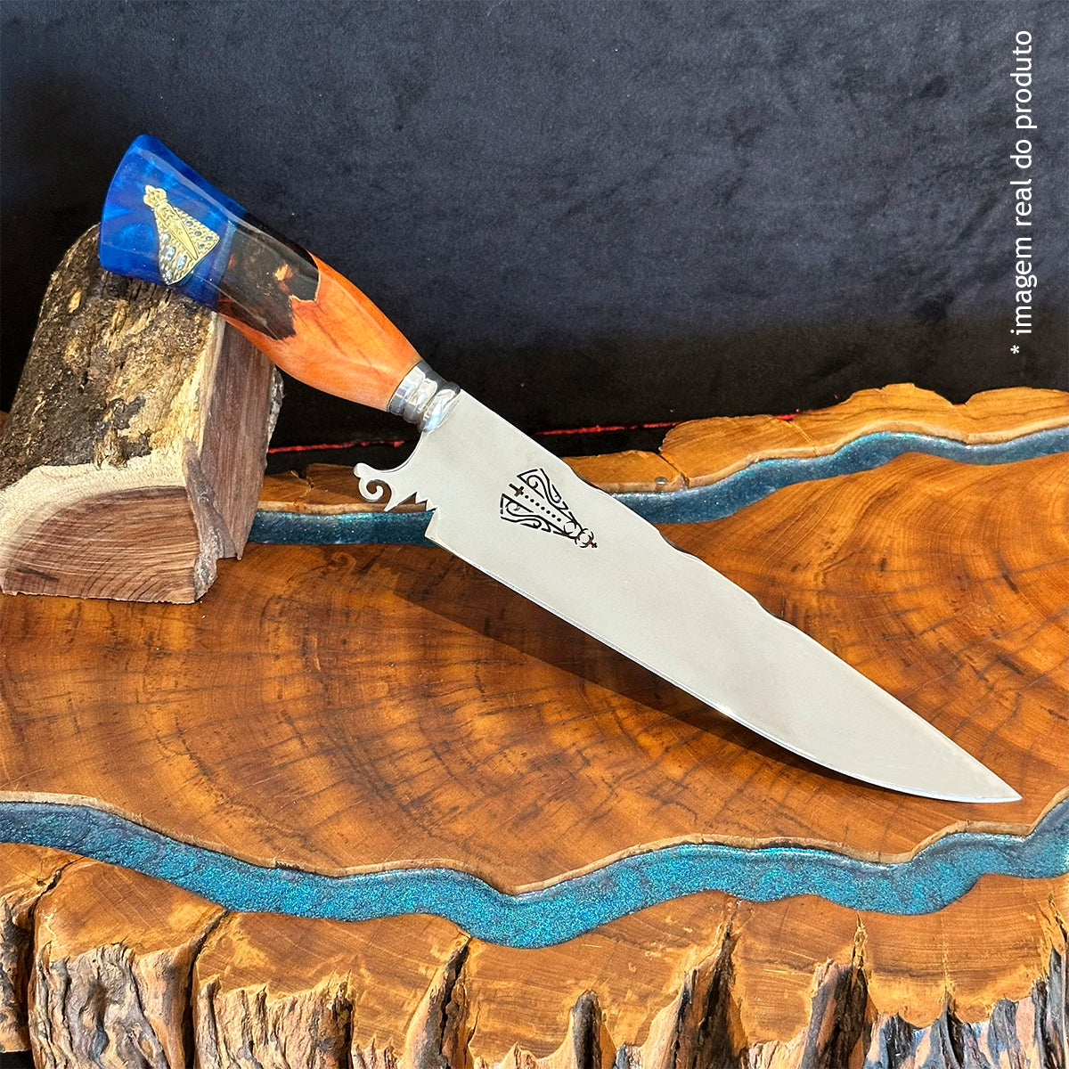 Faca Artesanal 10pol Aço Inox Nossa Senhora Híbrida