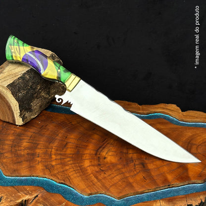 Faca Artesanal 10pol Aço Inox Brasil - Cabo Acrílico