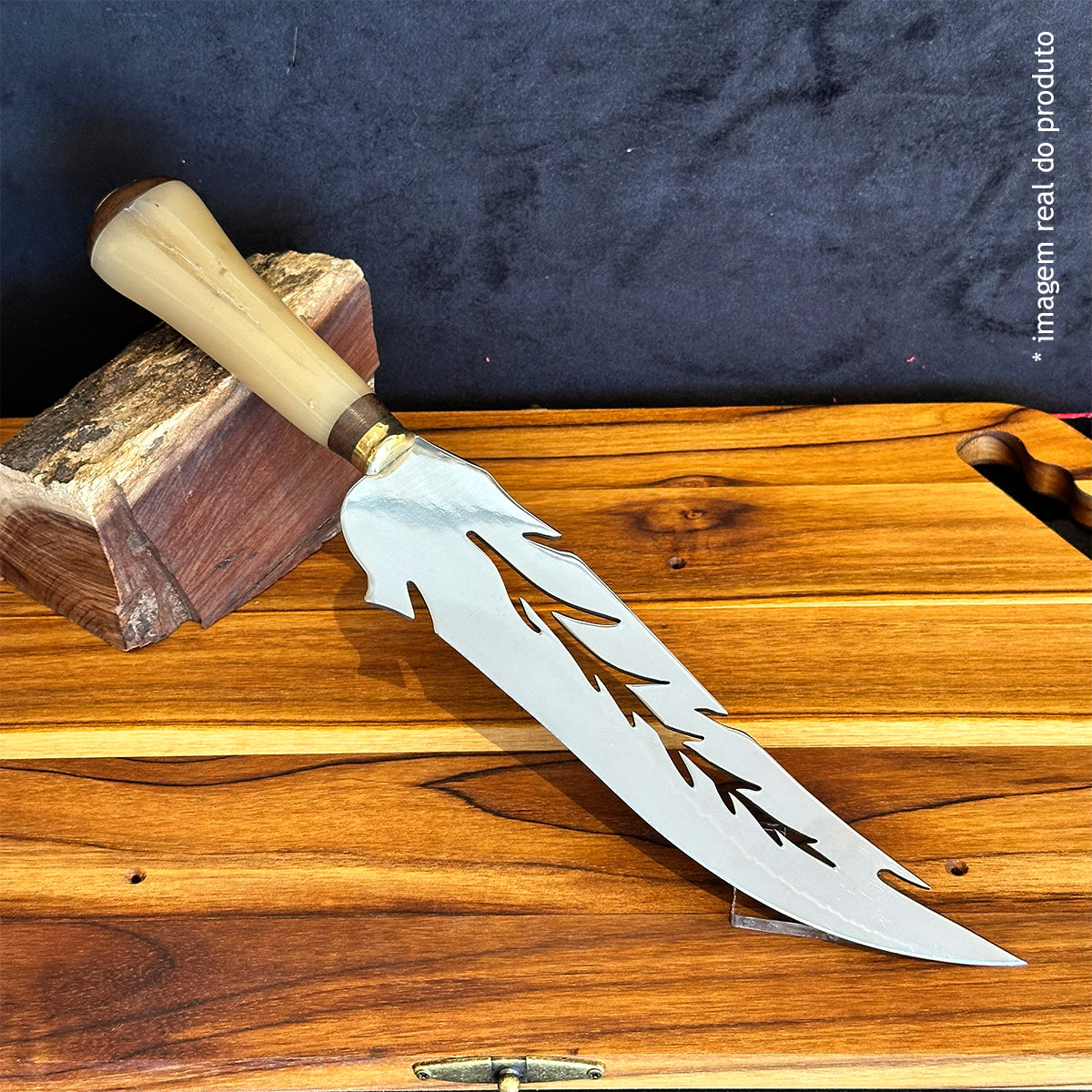 Faca Artesanal Folha 10pol Aço Inox - Cabo Osso Bovino