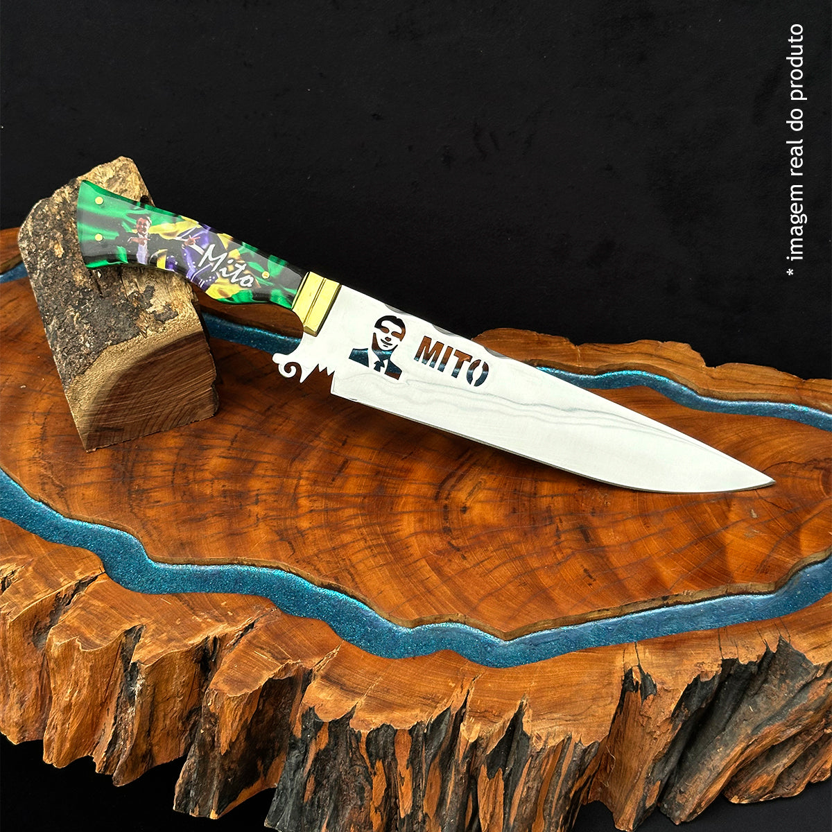 Faca Artesanal 10pol Aço Inox Mito Bolsonaro - Cabo Acrílico