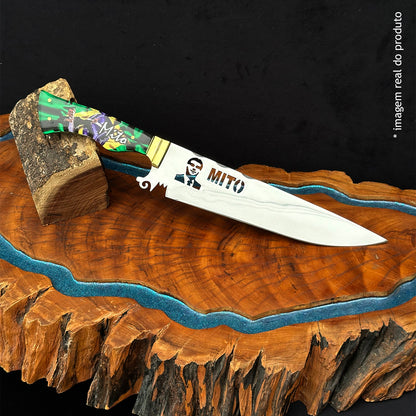 Faca Artesanal 10pol Aço Inox Mito Bolsonaro - Cabo Acrílico