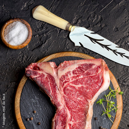 Faca Artesanal Folha 10pol Aço Inox - Cabo Osso Bovino