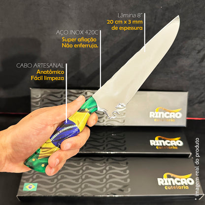Faca Churrasco 8pol Aço Inox Brasil - Cabo Acrílico