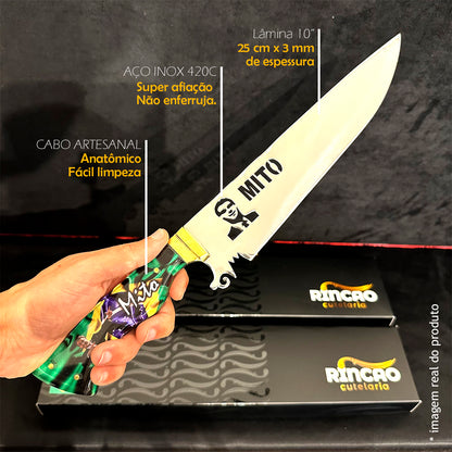 Faca Artesanal 10pol Aço Inox Mito Bolsonaro - Cabo Acrílico