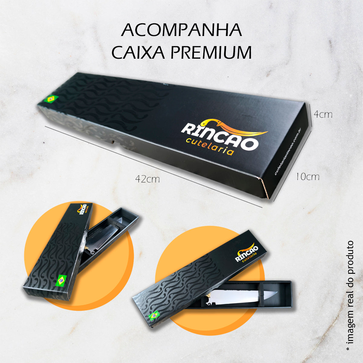 Faca Artesanal 10pol Aço Inox Brasil - Cabo Acrílico