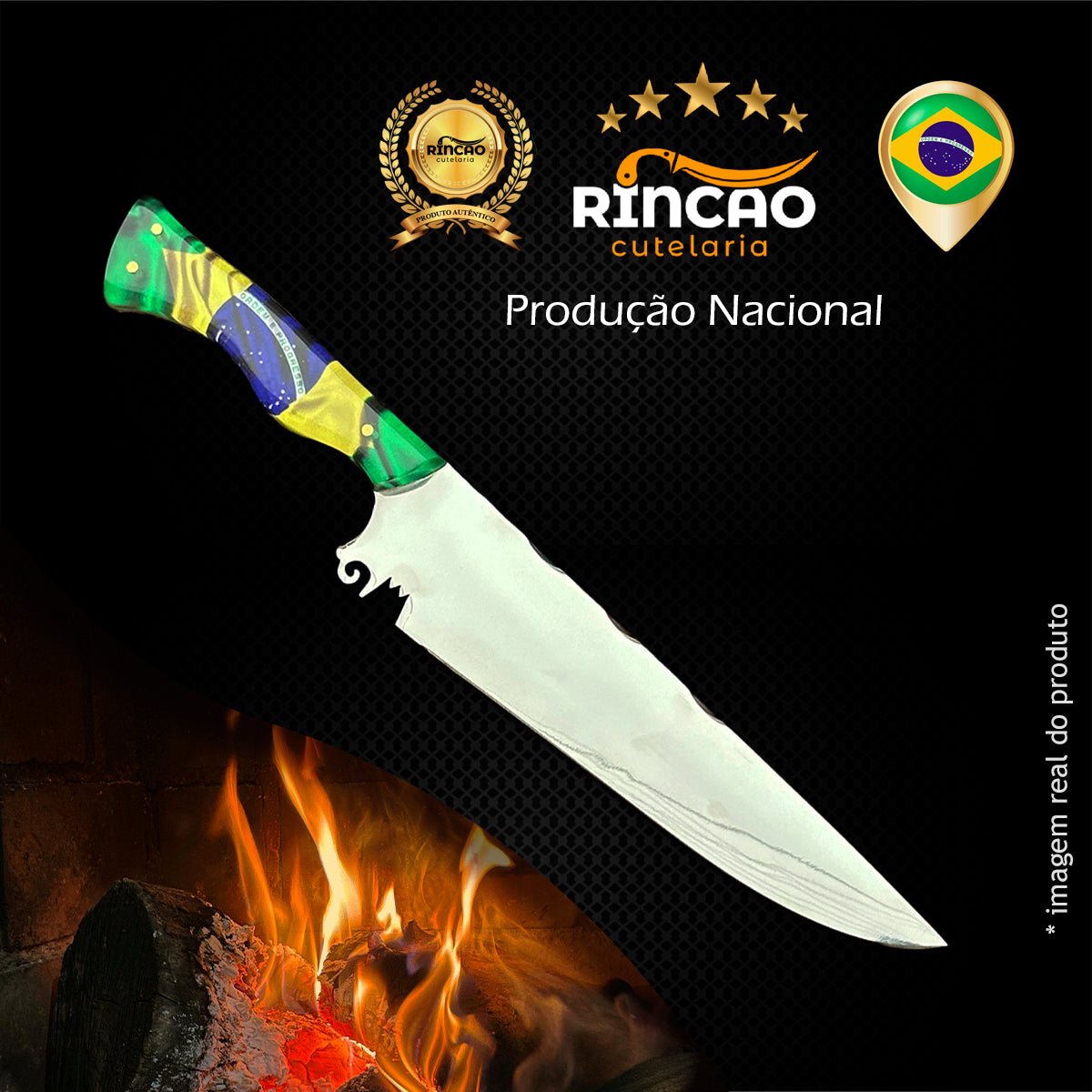 Faca Churrasco 8pol Aço Inox Brasil - Cabo Acrílico