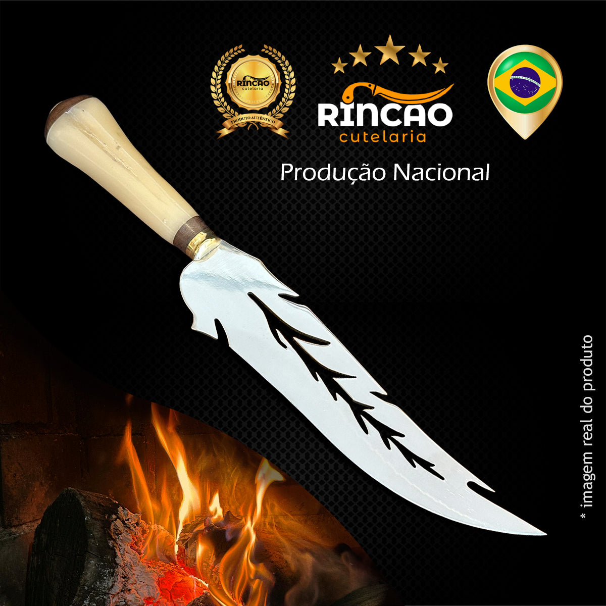 Faca Artesanal Folha 10pol Aço Inox - Cabo Osso Bovino