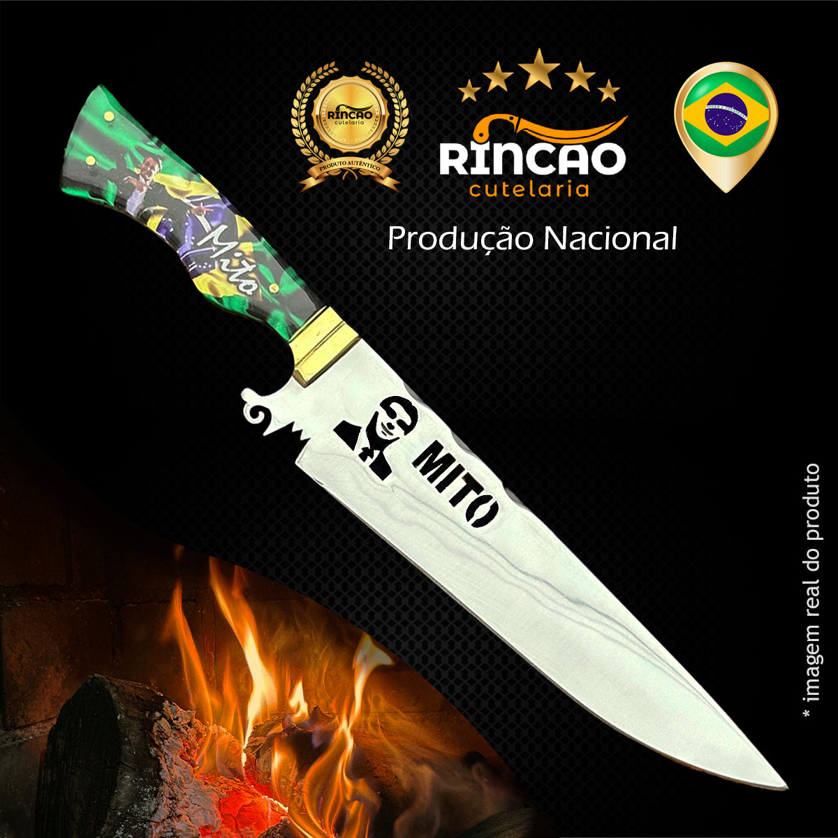 Faca Artesanal 10pol Aço Inox Mito Bolsonaro - Cabo Acrílico