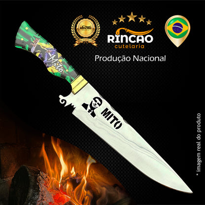 Faca Artesanal 10pol Aço Inox Mito Bolsonaro - Cabo Acrílico